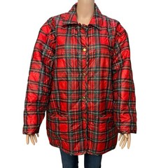 90s VTG Vittadini Sport Tartan Plaid Chore Coat Large Red Multi Quilted Preppy
