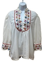 Vintage Folk Art Embroidered Cotton Peasant Tunic Top Boho Art to Wear