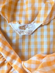 Vintage 60s Yellow Gingham Ruffled Button Up House Dress w/ Embroidered Pockets