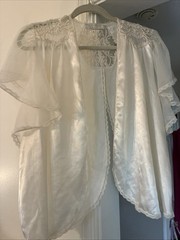 Vintage Val Mode White Silky Lingerie Cape for Nightgown Lace Sheer Split Back