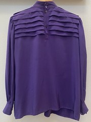 GUCCI Authentic Vintage 80s Purple Silk Pleated L/S Lined Blouse Size 42 Italy