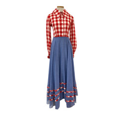 Vintage 1970s Roger Milot for Fred Perlberg Picnic Gingham Chambray Maxi Dress