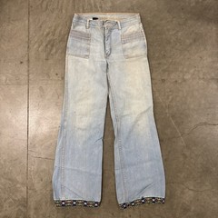 Vintage Hands Off 1970s Denim Flare Bell Bottom Jeans 31×32 Custom Patchwork 70s
