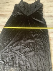 Vtg 70s Vanity Fair Slip Dress Black Nylon Lace Back Slit Lingerie Size 36/ 28″