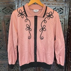 VTG Cricket Lane Pink Pullover Sock Hop Top M 50s Rockabilly Pin Up Womens L/S