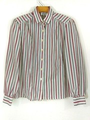 Vintage Personal Petites 8 Secretary Blouse Top Red Gray White Stripe Button