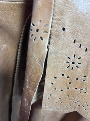 Vintage Leather Jacket Skirt Set Womens S 4 Camel Cutwork Floral Belted