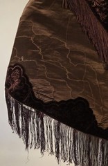CIVIL WAR 1860’S WATERED SILK MOIRE + SCULPTED VELVET CAPE W FRINGE FOR DRESS