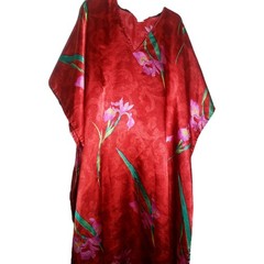Winlar Womens Kaftan Red Floral Satin Coverup OSFM