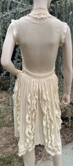 ANTIQUE 1920’s CREAM SILK CHIFFON DRESS W/ RIBBON & LACE RUFFLES