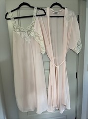 Vintage Dreamtime Ankle Nightgown and Matching Robe Pink Sz Medium Lace Floral
