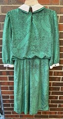 Vintage Liz Petites Inc Babydoll Green Dress Peter-pan Collar Bow Pollyanna 10