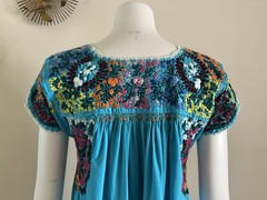 1970s San Antonino Oaxacan Huipil Dress Cotton Hand Embroidered Mexico S VTG