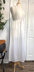 Vintage Gilead White Nylon Lace Nightgown Pink Ribbon Maxi USA Petite 70s