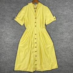 VINTAGE 50s Town & Country Club Dress Small Polished Cotton Day Tea Swing Yellow