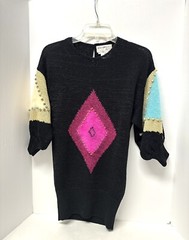 Vintage ENFIN Marcia Hand Loomed Embellished Sweater Angora 80s Geometric WM/SM