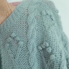 Vintage M Cardigan Mohair Blend Bobble Cottagecore 90s Pastel Blue Oversized