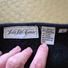 Vintage Saks Fifth Avenue Black Angora Lambswool Beaded V-Neck Sweater Large