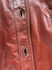Vintage 1970’s Argentine Burgundy Leather Coat W/ Hood And Quilted Lining 13/14