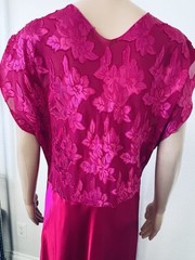 VTG Jenelle of California Fuchsia Hot Pink Floral Satin Long Nightgown Plus 1X