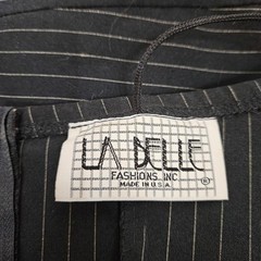 Vintage La Belle Pinstripe Strapless Midi Dress Floral Embroidery Black Red USA