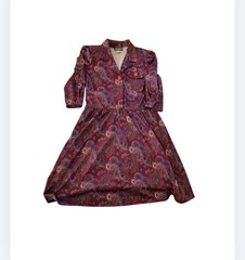 Vintage 70s Tabby of California Dress Size 12 Paisley Shirtdress Shoulder Pads