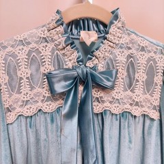 Vintage Donna Richard Gilligan O’Malley Blue Velour Lace Nightgown M Coquette