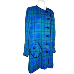 Vintage Stanley Platos Martin Ross Union Made Silk Plaid Coat Dress USA