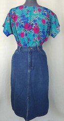 Vintage Worthington Teal Blouse w Purple/Blue/Black/Grey Watercolor Floral Sz 12