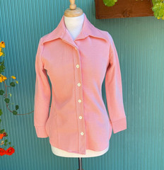 Womens 1970s Double Knit Polyester Shirt Orange Size Small