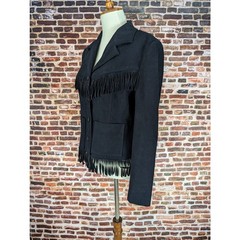 Vintage Black Faux Suede Fringe Jacket Ladies Women’s Sz 4 Small Western Hippie