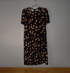 Karin Stevens Petites Flowers Floral Black Back Zip Dress 14 Vintage 1980s 1990s