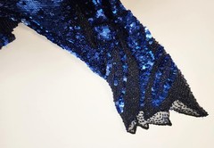 Vintage Oleg Cassini Black Tie Blue Sequin Flame Top XL Silk Beaded Trophy…