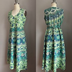 Vintage 1970’s Elephant, Donkey & Floral Cotton Block Print Sun Dress India S/M