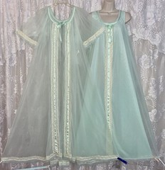 VTG Fancy M L TOSCA Irish Spring Green Sheer Chiffon Peignoir Robe Nightgown Set
