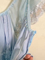 Vintage 70s Prairie Cottagecore Blue Lace Maxi Dress Off Shoulder Small
