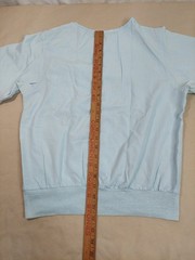 Vintage 80s Blue Blouson Blouse Buttons Banded Hem Dolman Sleeve Minimalist M