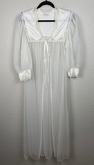 Vtg Miss Elaine CHIFFON PEIGNOIR Robe HOUSECOAT Large White Sheer Union Made USA