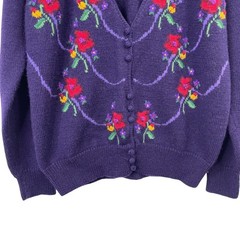 Vintage Susan Bristol wool hand embroidered cardigan sweater Size L grandmacore
