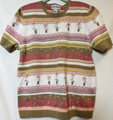 Alfred Dunner Vintage Floral Embroidered Sweater M Ramie Cotton Multicolor