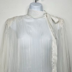 80’s Lloyd William Side Button Down Blouse 10 Victorian Boho Secretary White Bow