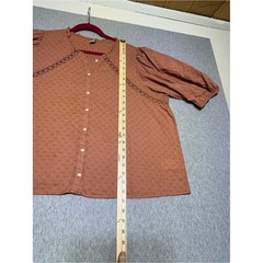 Boho-chic Old Navy terracotta brown cotton eyelet blouse featuring puff sleeves
