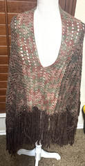 Vintage Hand Knit Crochet Poncho Cape O/S Boho Fringe Hippie Brown Forest