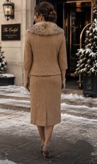 STUNNING Vintage Marissa of California Fox Fur Beige Tan Skirt Suit Set Sz 8-10
