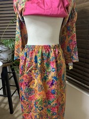 New Jodi Scott York Abstract Floral Multicolor Blouse Skirt Vintage 14W 2 Piece