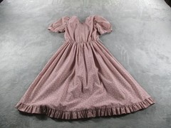 Vintage Hillery Hills Dress Womens XS Pink Floral Prairie Ruffle Midi Hem