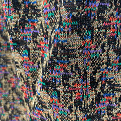 Vintage 70s Lurex Abstract A-Line Maxi Skirt Gold Black Red Blue Green Purple L