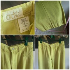 Vtg 90s Lime Green Pants, Caché, Cotton, Acetate, 26″ – 30″ Waist