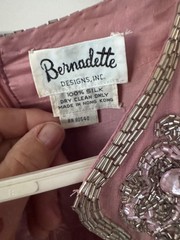 Vintage Bernadette Beaded Blouse Shirt Pink & Silver Long Sleeve Silk 2X