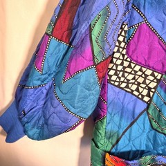 Neiman Marcus Vintage 80s 100% Silk Quilted Jacket Art To Wear Color block Retro